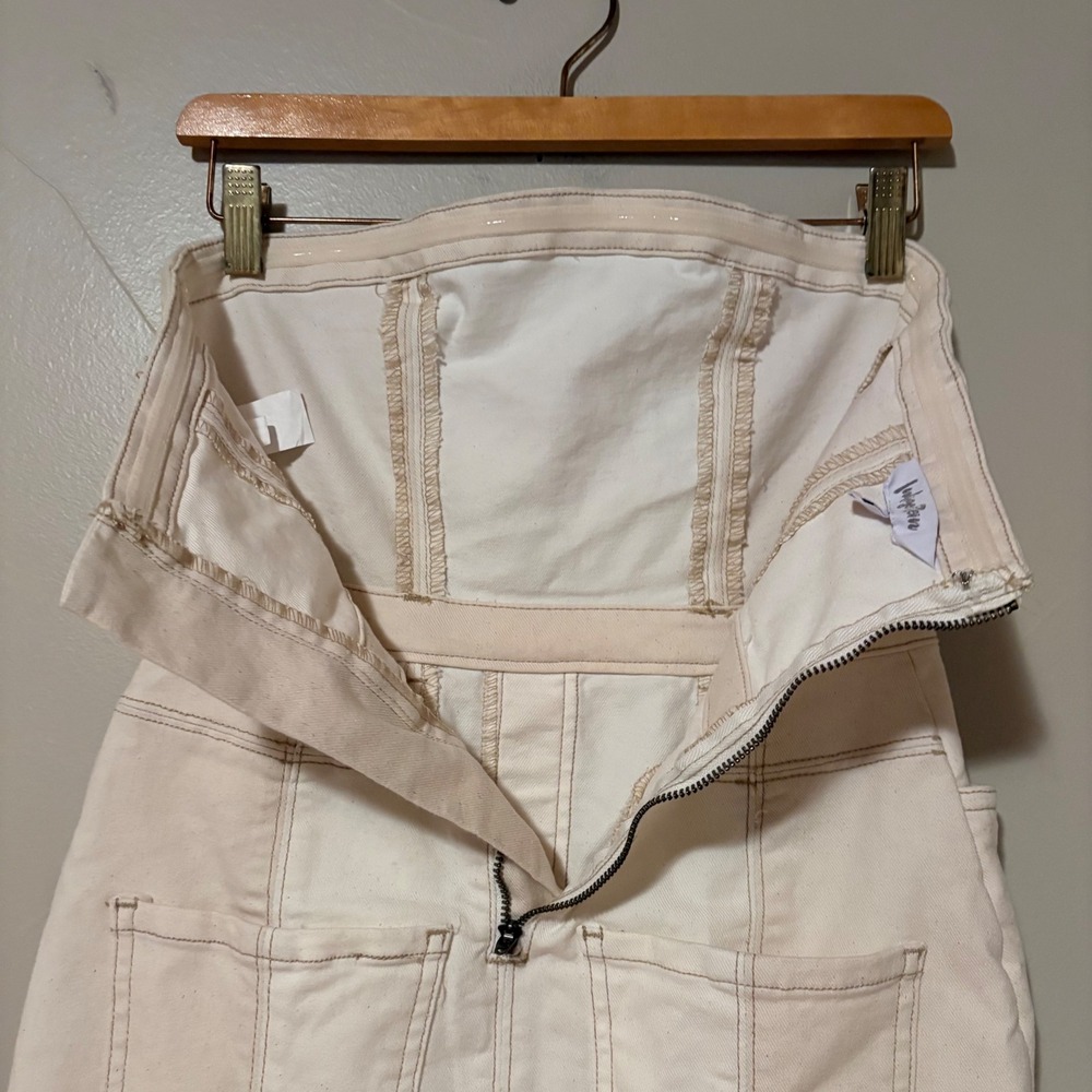 Indigo Rein Womens Strapless Denim Midi Dress Cream Off White Zip Back NWT SZ S - Picture 10 of 13